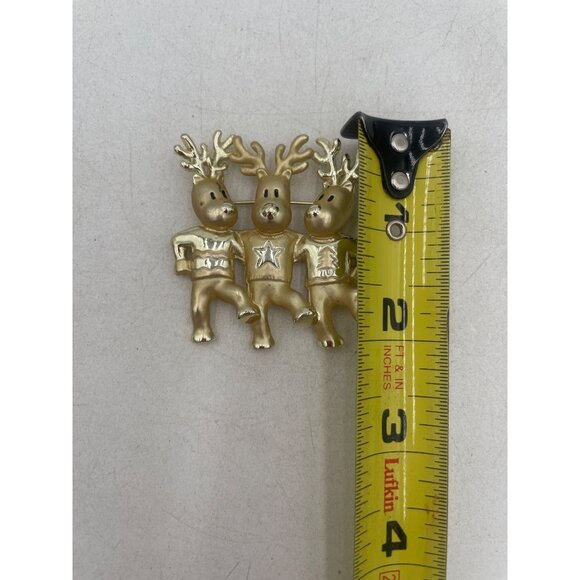 Gold-Tone Dancing Reindeer Brooch Pin Festive Design - Holiday Jewelry Accessory - Picture 2 of 4